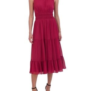 Chiffon Smocked-Waist Midi-Dress